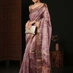Saree Mall Purple Printed Saree With Unstitched Blouse image 3