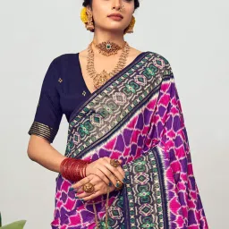 Saree Mall Purple & Navy Silk Printed Saree With Unstitched Blouse image 3