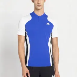 Adidas Blue Slim Fit Logo Printed Sports T-Shirt-image-79