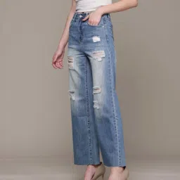 Label Ritu Kumar Denim Blue Drift Distressed Jeans image 3