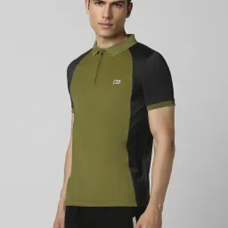 Peter England Green Regular Fit Colour Block Sports Polo image 3
