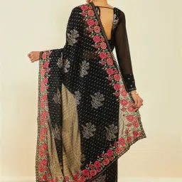 Soch Black Embroidered Saree With Unstitched Blouse image 3