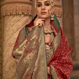 Elora Red Woven Saree With Unstitched Blouse image 3