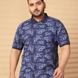 plusS Men Floral Printed Polo Collar Cotton T-shirt-image-26