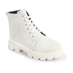 Fausto Women's White Derby Boots image 3