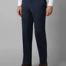 Louis Philippe Navy Slim Fit Textured Trousers image 3