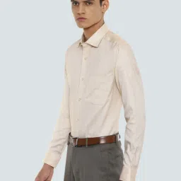 Louis Philippe Beige Cotton Regular Fit Self Pattern Formal Shirt image 3