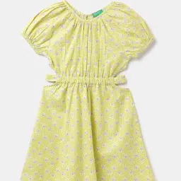 United Colors of Benetton Kids Light Green Floral Print Dress-picture-24