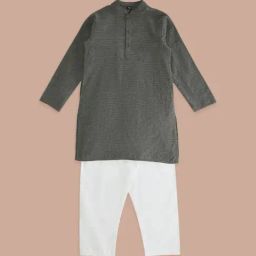 YU by Pantaloons Kids Charcoal Grey Cotton Textured Pattern Full Sleeves Kurta Set-picture-22