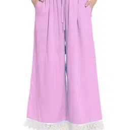 PATRORNA Baby Pink Loose Fit Mid Rise Palazzos-image-8