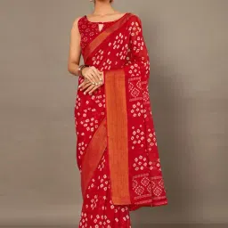 Saree Mall Red Bandhani Print Saree With Unstitched Blouse-picture-12