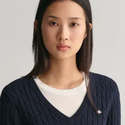 GANT Blue Slim Fit Self Design Sweater image 4