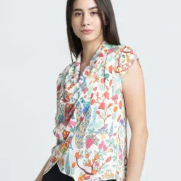 SHAYE White Satin Printed Top image 4