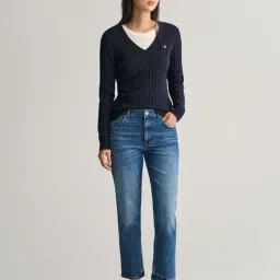 GANT Blue Slim Fit Self Design Sweater image 3