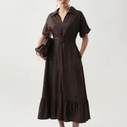 RAREISM Brown Viscose Solid Dress image 5