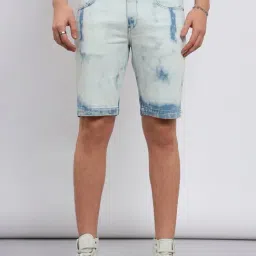 Lee Light Blue Slim Fit Printed Denim Shorts-picture-33