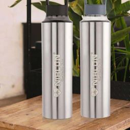 Nirlon Eco Pur Grey & Black Stainless Steel Single Wall Water Bottle (900ml) - Set of 2-picture-4