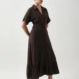 RAREISM Brown Viscose Solid Dress image 3