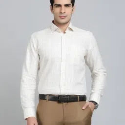 Greenfibre Off White Polyester Slim Fit Checked Shirt-picture-31
