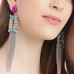 YouBella Crystal Tassel Handmade Golden Multi Dangler Earrings for Women-picture-14