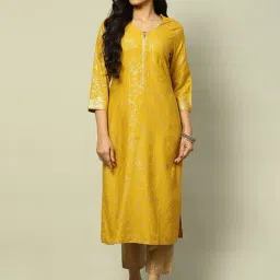 Rangriti Yellow Printed Straight Kurta image 4
