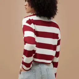 Ginger By Lifestyle Red Regular Fit Striped Sweatshirt image 2