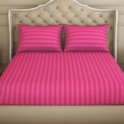 Spaces Stripe Pink 210 TC Cotton Queen Bedsheet with 2 Pillow Covers-picture-48