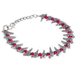 Silvermerc Designs Women Silver-Plated Pink Beaded Charm Handcrafted Anklet image 3
