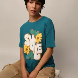 Only Teal Cotton Graphic Print T-Shirt-picture-10