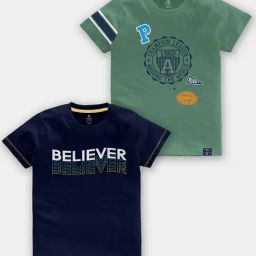 Codez Kids Blue & Olive Printed T-Shirt (Pack Of 2)-picture-25