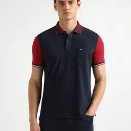 Arrow Sport Dark Blue Cotton Regular Fit Polo T-Shirt-image-2