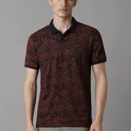 Louis Philippe Navy Cotton Slim Fit Printed Polo T-Shirt-picture-25