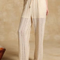 KAZO Beige Self Pattern Casual Trousers-picture-40