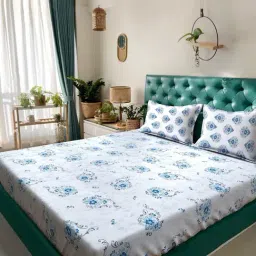 Klotthe Blue Cotton Printed 400 TC King Flat Bedsheet with 2 Pillow Covers-image-22