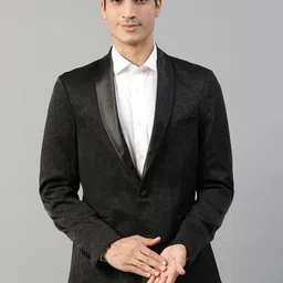 HARSAM Men Black Solid Single Breasted Formal Blazer image 1