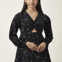 People by Pantaloons Black Printed A-Line Dress-image-71