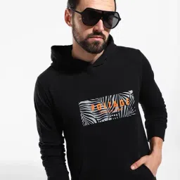 Campus Sutra Black Cotton Regular Fit Printed Hooded Sweatshirt-picture-20