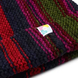 Magic Needles Women Vertical Striped Knitted Beanie with Pompom image 3