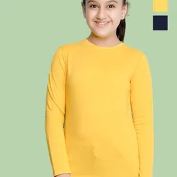 NUSYL Pack Of 2 Girls Solid Round Neck Cotton T-shirts-picture-25