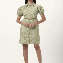 Honey by Pantaloons Olive Green Printed Shirt Dress-picture-22