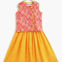 Campana Kids Pink & Yellow Floral Print Lehenga with Choli-image-68