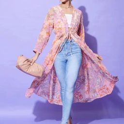 StyleStone Peach Floral Print Shrug-picture-0
