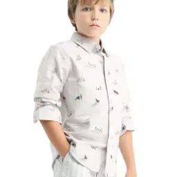 Rare Ones Boys Beige Cotton Printed Regular Fit Shirt image 3