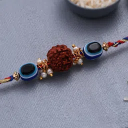 Dare by Voylla Men Brown & Blue Rudraksh Beaded Rakhi-picture-23