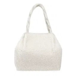 Odette White Beads Embellished Mirror Work Handbag image 5