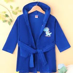 Babyhug Terry Knit Full Sleeves Hooded Bath Robe With Dino Embroidery - Navy Blue-picture-22
