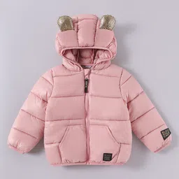 Kookie Kids Full Sleeves Hooded Padded Sweat Jacket With Ear Applique - Pink-image-4