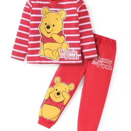 Babyhug Disney Single Jersey Knit Full Sleeves Striped Night Suit with Winnie the Pooh Graphics - Red-picture-21