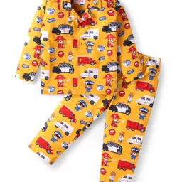 Babyhug Cotton Woven Full Sleeves Night Suit With Vehicle & Teddy Bear Print - Orange-picture-34