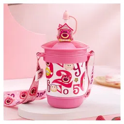 SANJARY Cute cartoon Print Neck Carry Sipper With Straw Double Wall Stainless Steel Bottle 480 ml for Kids Color Design May Vary-picture-21